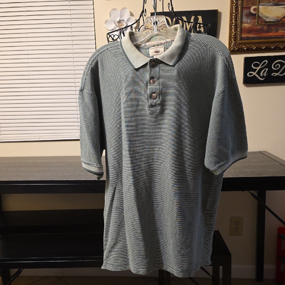 Original Island Sport Men's Striped Polo Shirt - Blueish-Green Size Large